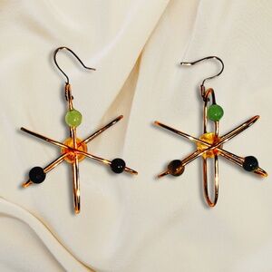 Quantum Atom Drop Earrings – Copper Wire Healing Crystals – Science lovers Gift